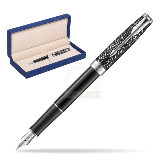 Pióro Wieczne Parker Sonnet Black Ct 18 K (Metro) w granatowym pudełku zamszowym