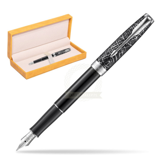 Pióro Wieczne Parker Sonnet Black Ct 18 K (Metro) w żółtym pudełku zamszowym