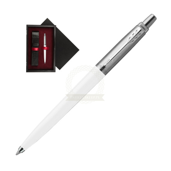 Długopis Parker Jotter Originals Biały w pudełku drewnianym Czerń Single Bordo