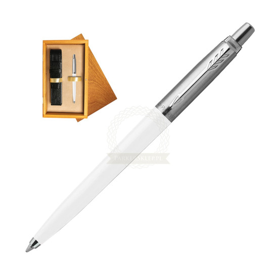 Długopis Parker Jotter Originals Biały w pudełku drewnianym Honey Single Ecru
