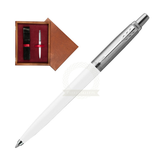 Długopis Parker Jotter Originals Biały w pudełku drewnianym Mahoń Single Bordo