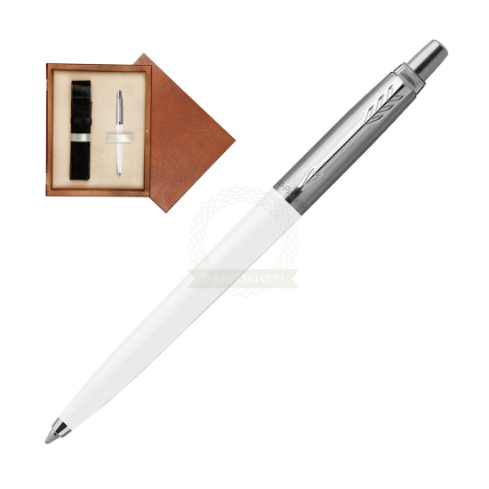 Długopis Parker Jotter Originals Biały w pudełku drewnianym Mahoń Single Ecru