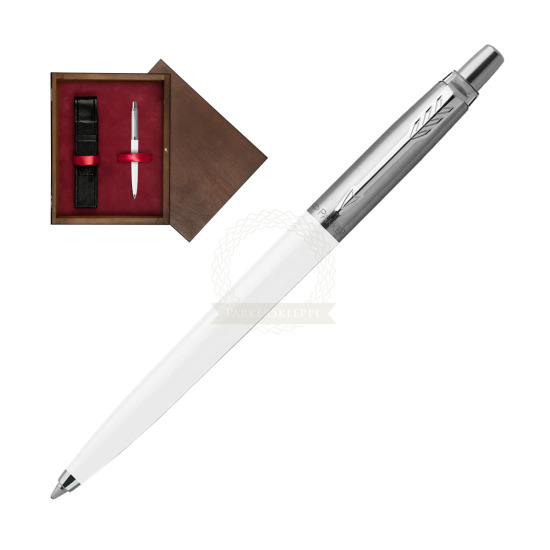 Długopis Parker Jotter Originals Biały w pudełku drewnianym Wenge Single Bordo