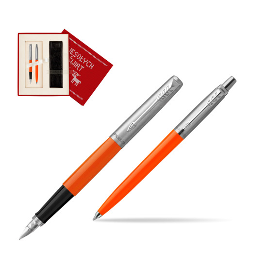 Zestaw Prezentowy Parker Pióro Wieczne + Długopis Jotter Originals Orange w pudełku Wesołych Świąt czerwone