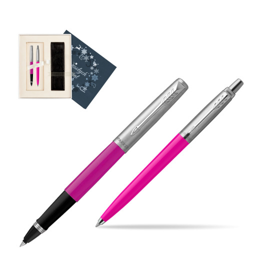 Zestaw Prezentowy Parker Pióro Kulkowe + Długopis Jotter Originals Magenta w pudełku Wesołych Świąt granatowe