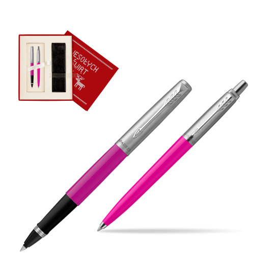 Zestaw Prezentowy Parker Pióro Kulkowe + Długopis Jotter Originals Magenta w pudełku Wesołych Świąt czerwone