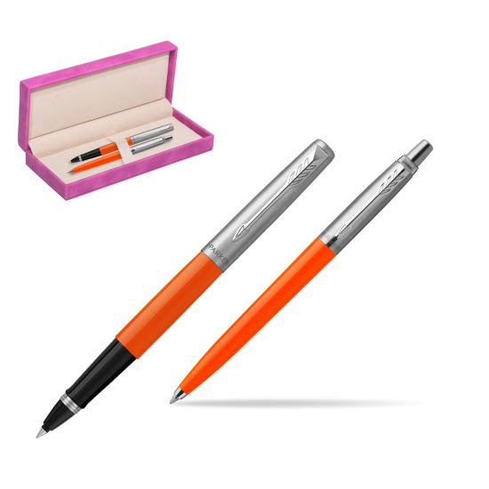 Zestaw Prezentowy Parker Pióro Kulkowe + Długopis Jotter Originals Orange w pudełku zamszowym fuksja