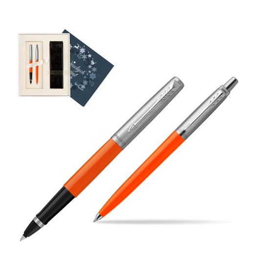 Zestaw Prezentowy Parker Pióro Kulkowe + Długopis Jotter Originals Orange w pudełku Wesołych Świąt granatowe