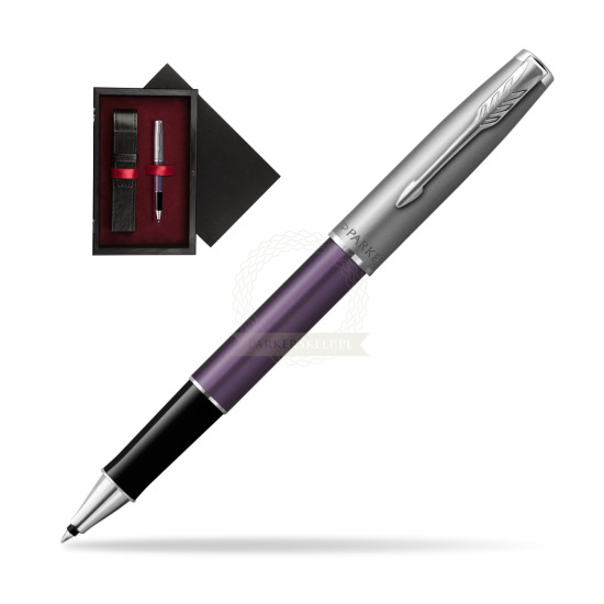 Pióro kulkowe Parker Sonnet Sand Blasted Metal Violet CT w pudełku drewnianym Czerń Single Bordo