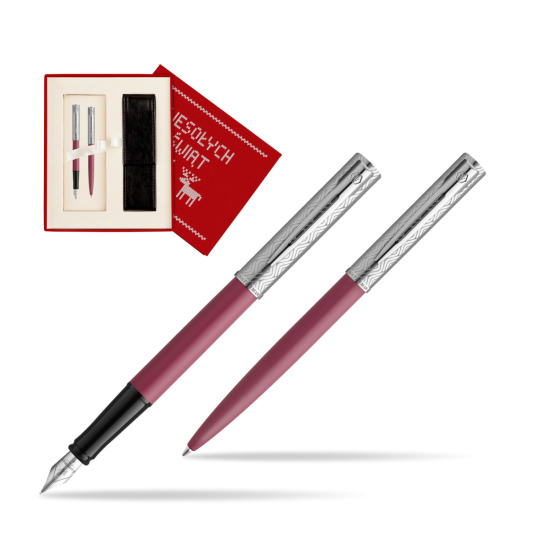 Zestaw Waterman Pióro wieczne + długopis Allure Deluxe Pink w pudełku Wesołych Świąt czerwone