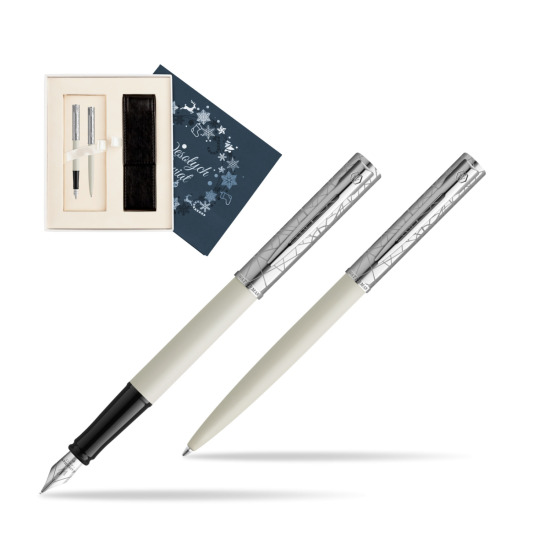 Zestaw Waterman Pióro wieczne + długopis Allure Deluxe White w pudełku Wesołych Świąt granatowe