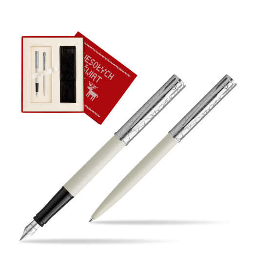 Zestaw Waterman Pióro wieczne + długopis Allure Deluxe White w pudełku Wesołych Świąt czerwone