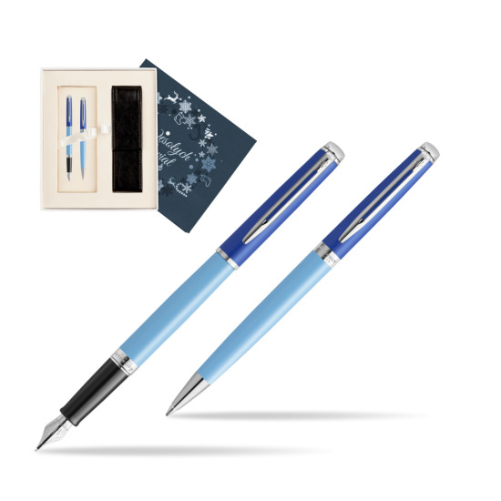 Zestaw Waterman pióro wieczne + długopis HÉMISPHÈRE COLOR-BLOCK BLUE w pudełku Wesołych Świąt granatowe