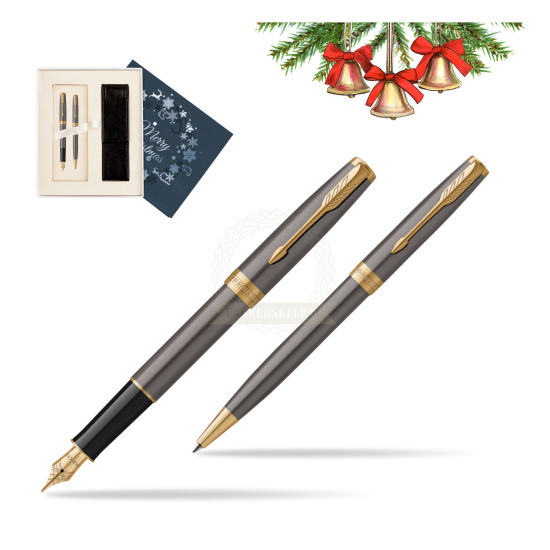 Zestaw Prezentowy Parker Pióro wieczne + Długopis SONNET Grey Core GT w pudełku Merry Christmas granatowe