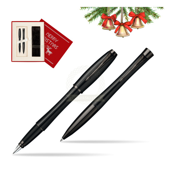 Zestaw prezentowy Parker Pióro + Długopis Parker Urban Premium Czarny Mat w pudełku Merry Christmas czerwone